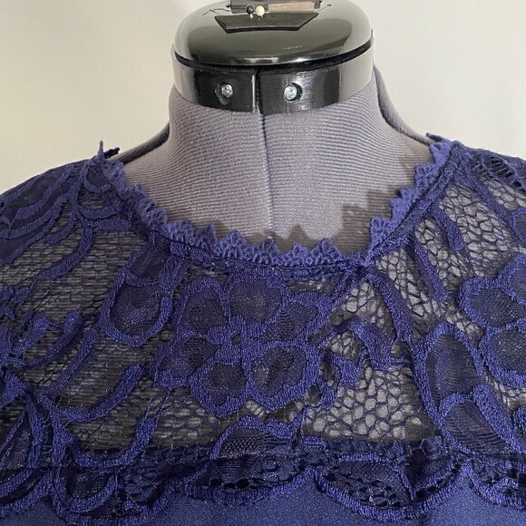 Speechless Midnight Blue Fit & Flare Lace Trim Dress - Picture 3 of 12